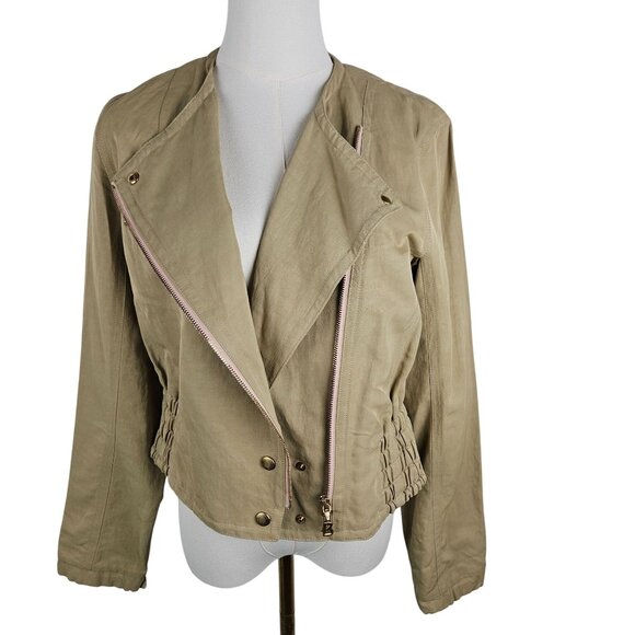 Sonia Bogner Beige Asymmetrical Zip Jacket US 8 S/M Stylish EUC! - Picture 1 of 12